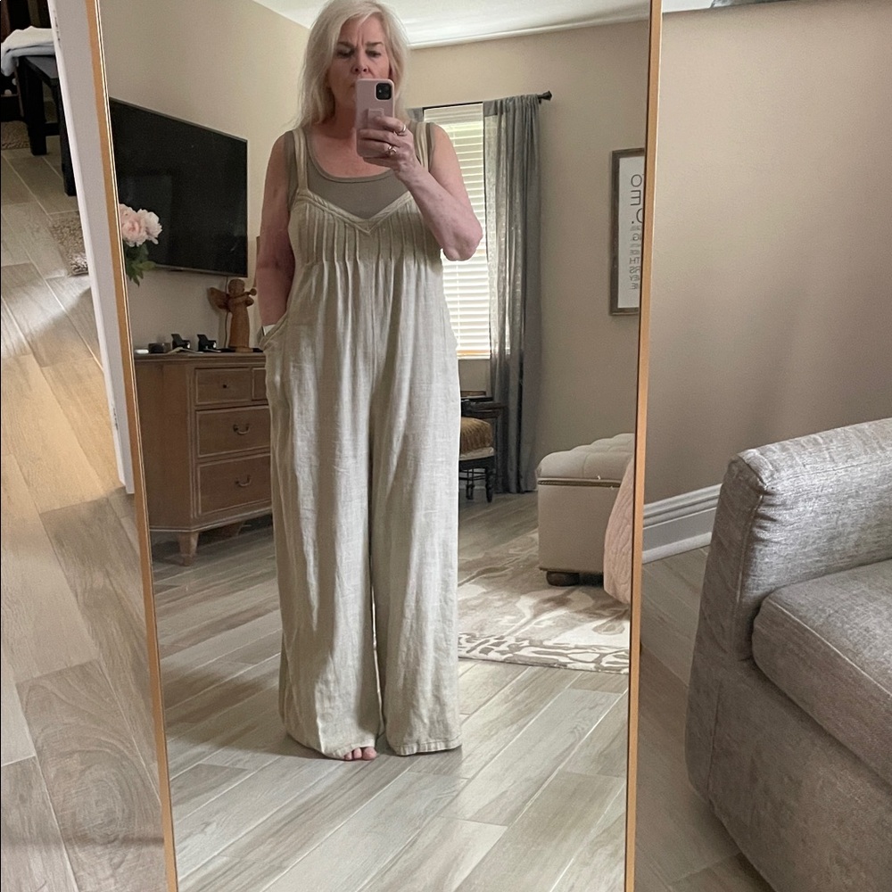 Free People Light Tan Textured Jumpsuit